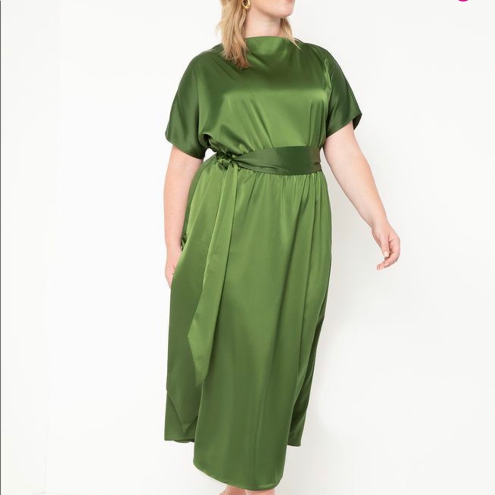 Boat Neck Long Satin Dress